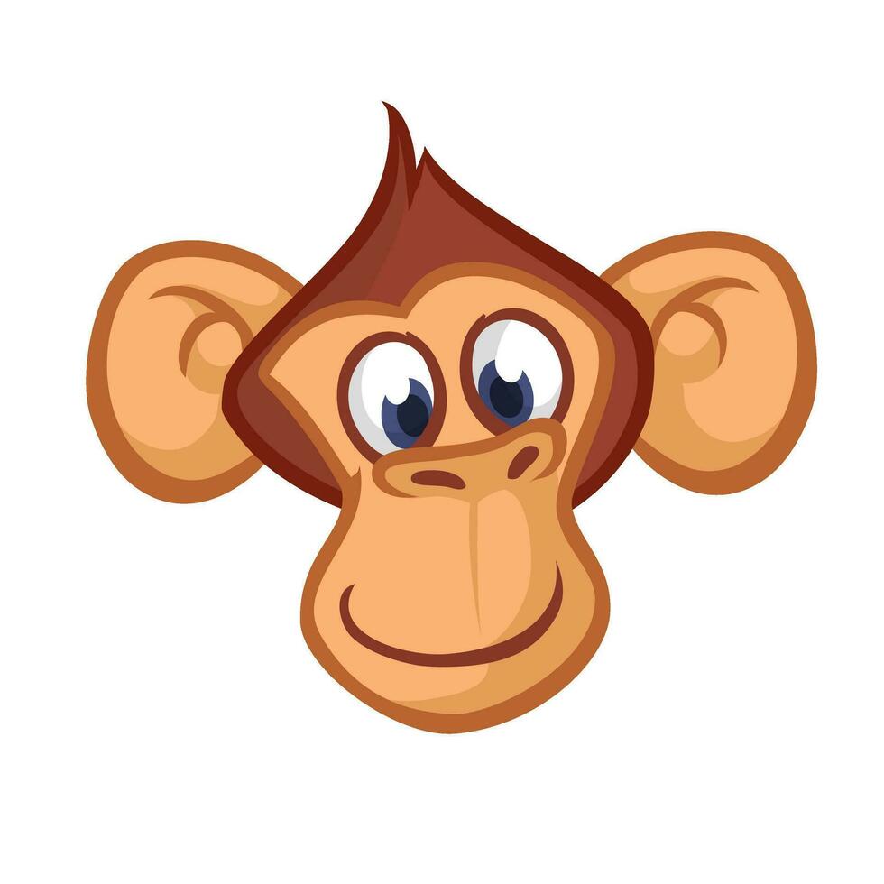 Happy cartoon monkey head. Vector illustration of chimpanzee