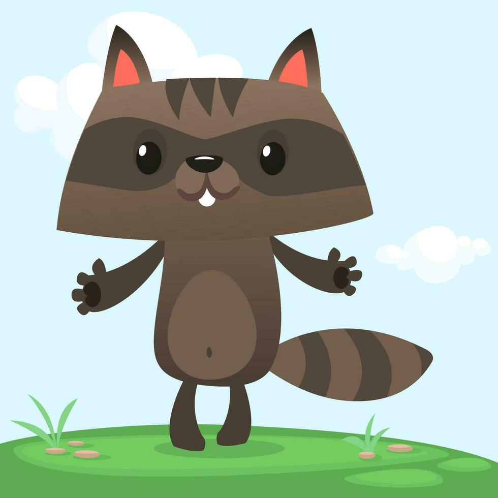 Happy excited cartoon raccoon vector illustration