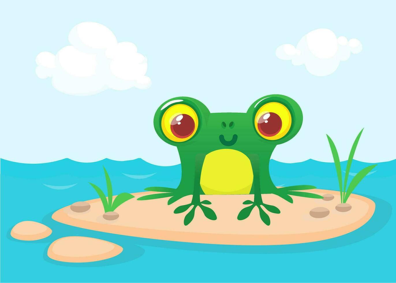 Funny Frog Cartoon. Vector illustration