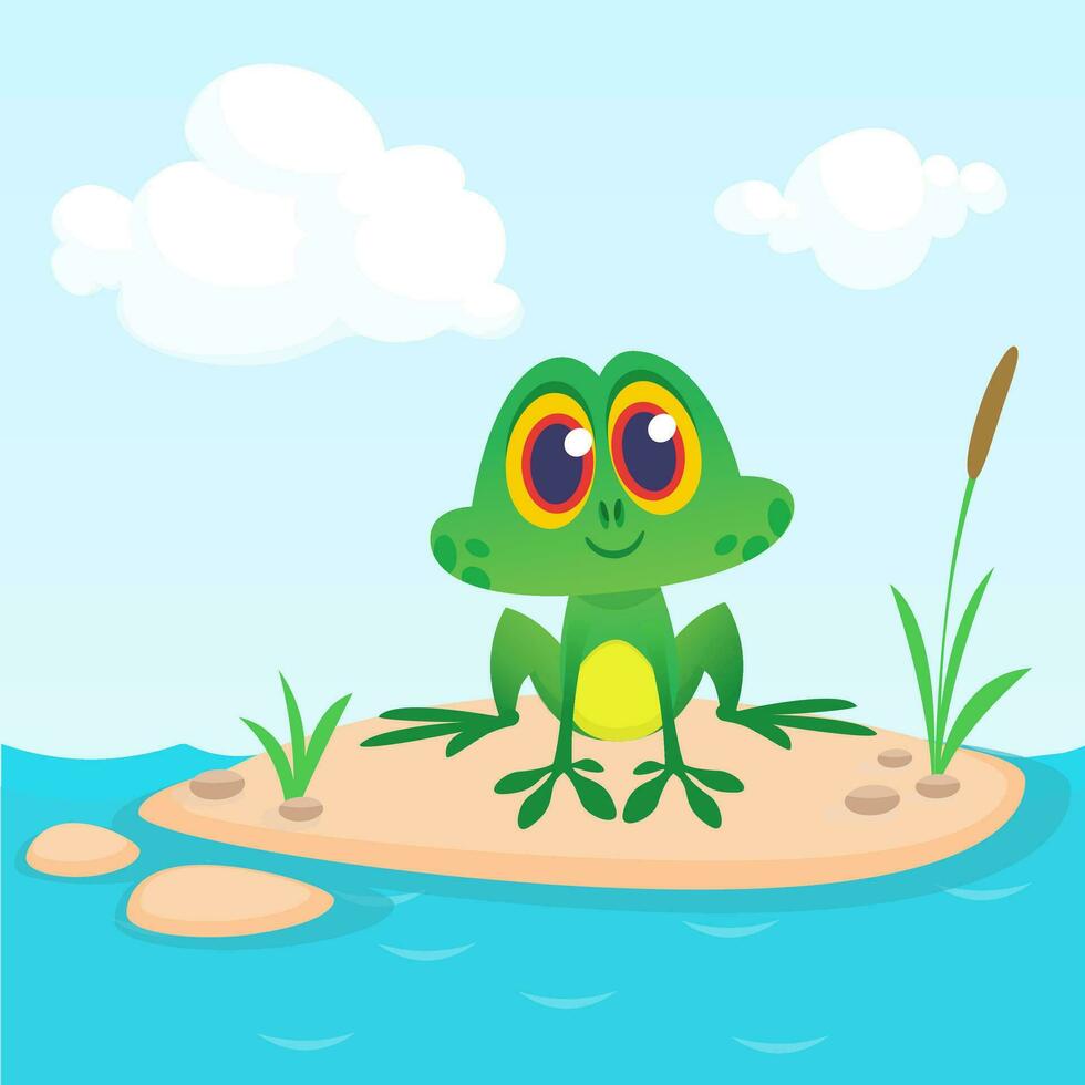 Funny Frog Cartoon. Vector illustration