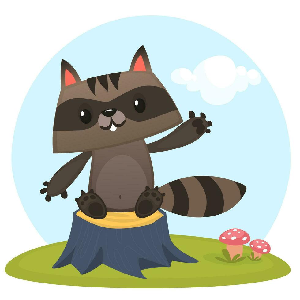 Happy excited cartoon raccoon vector illustration