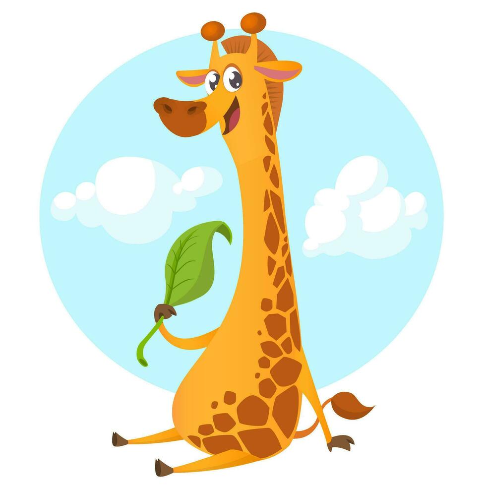 Cartoon funny giraffe. Vector illustration of african savanna giraffe