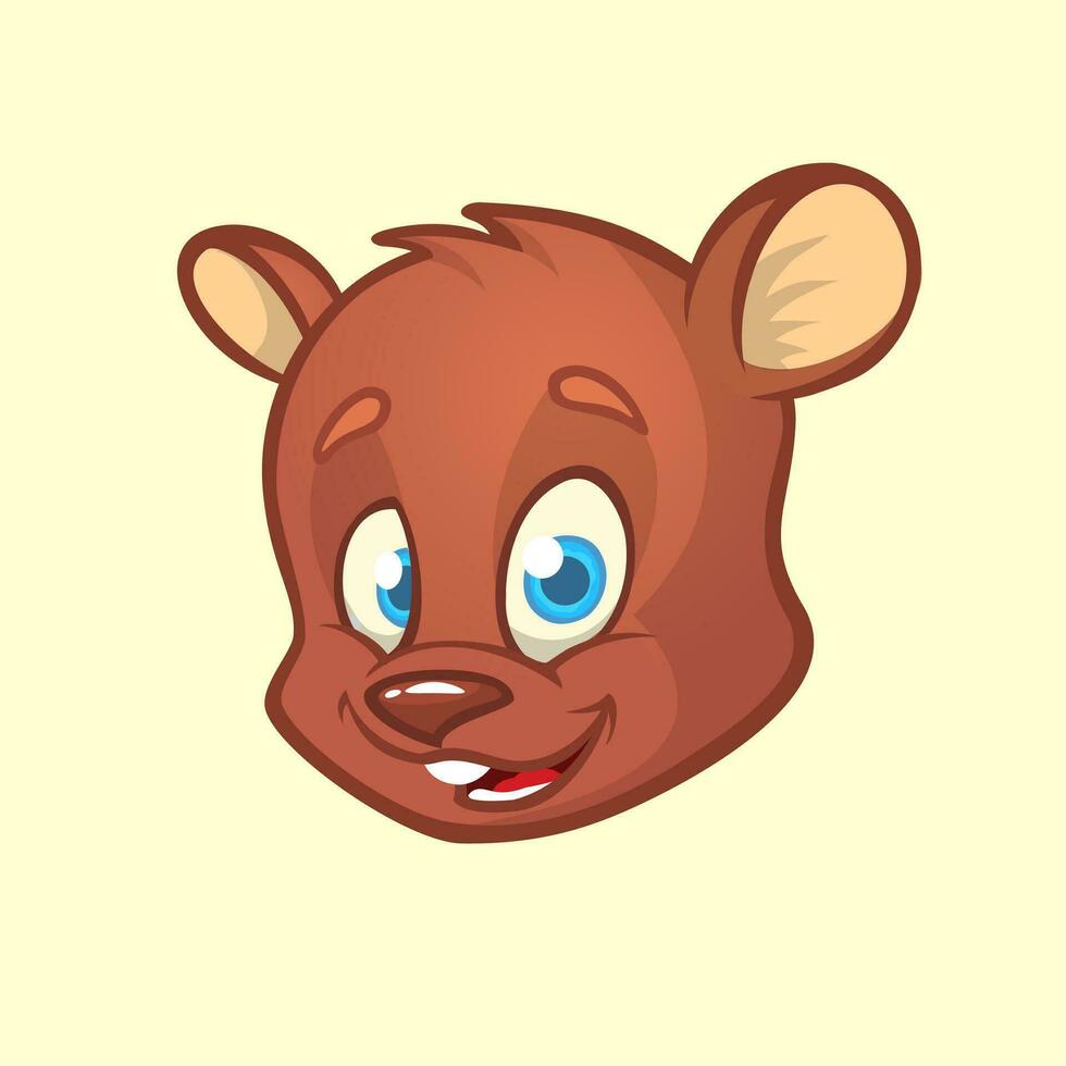 Cartoon bear head. Vector illustration of brown smiling bear. Bear icon