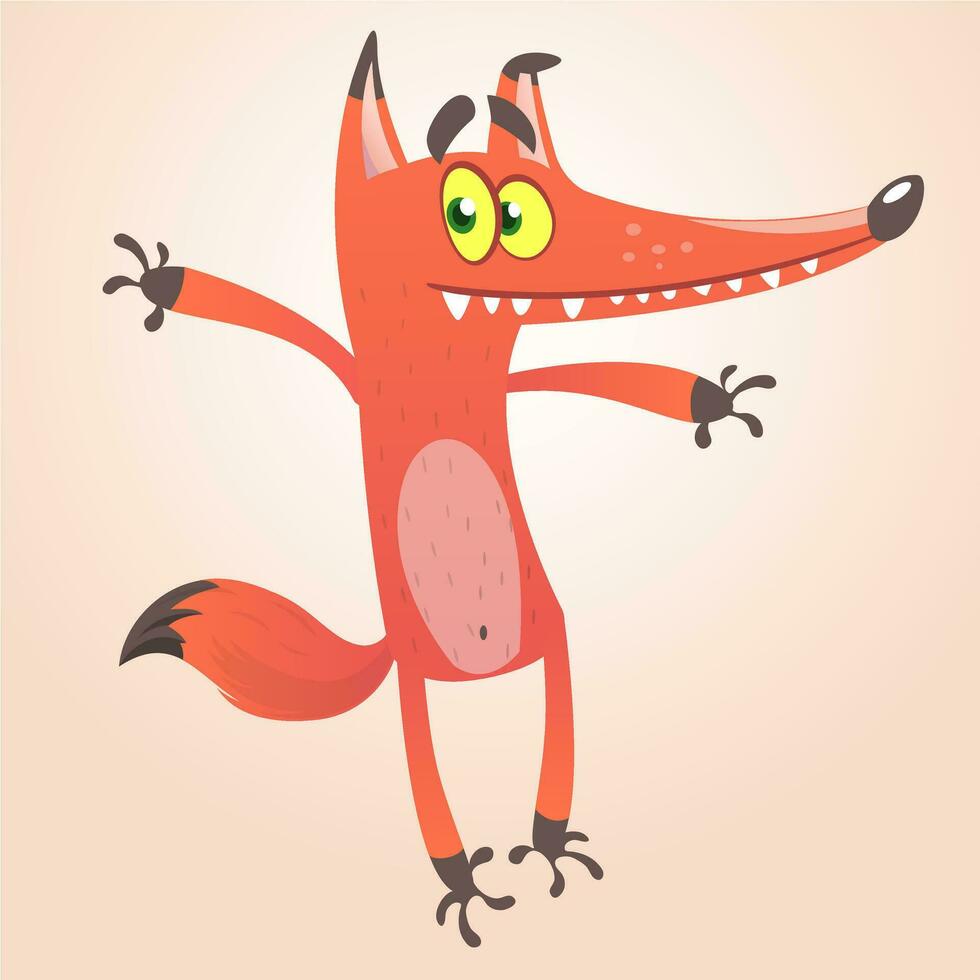 Cute funny fox excited. Vector illustration isolated