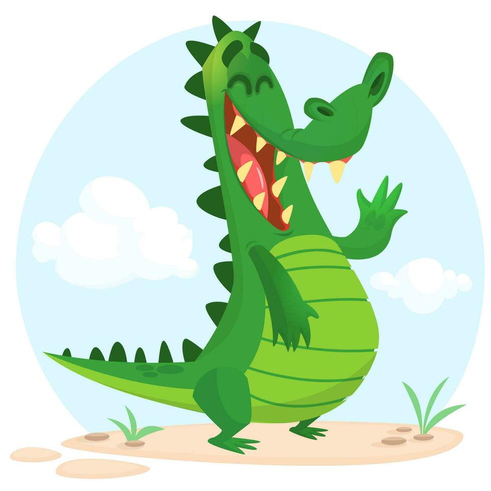 Cute cartoon crocodile. Vector illustration of a green crocodile