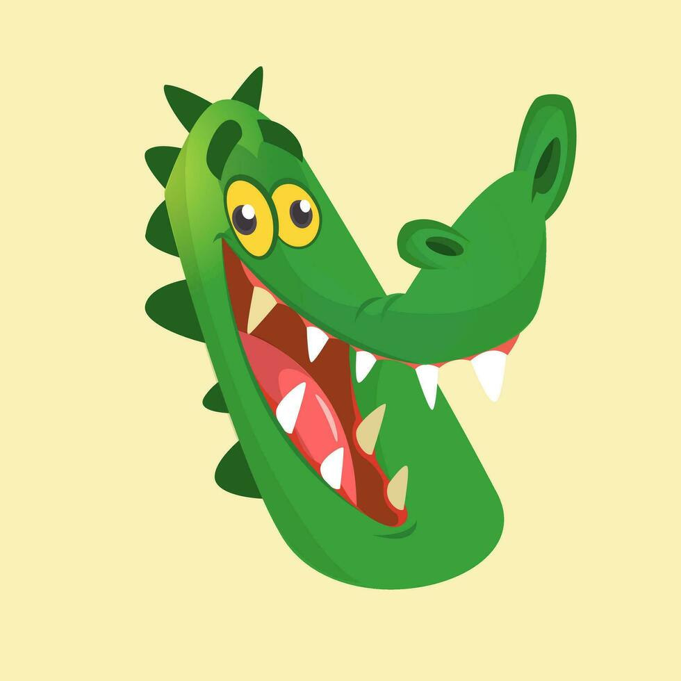 Cute cartoon crocodile. Vector illustration of a green crocodile