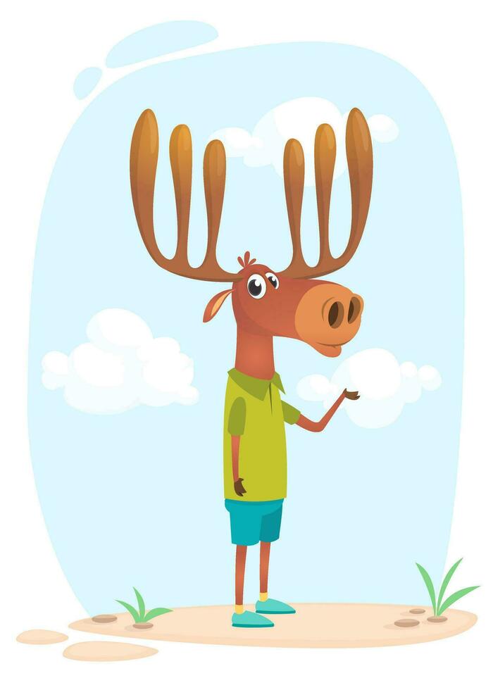 Cartoon funny cool elk moose vector