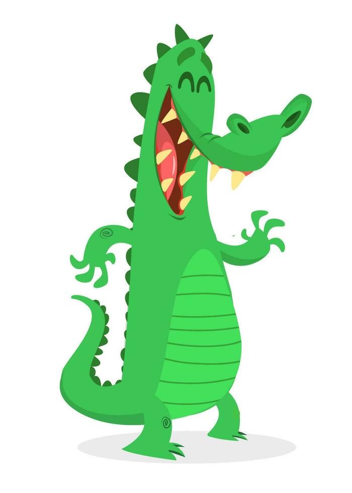 Cute cartoon crocodile. Vector illustration of a green crocodile