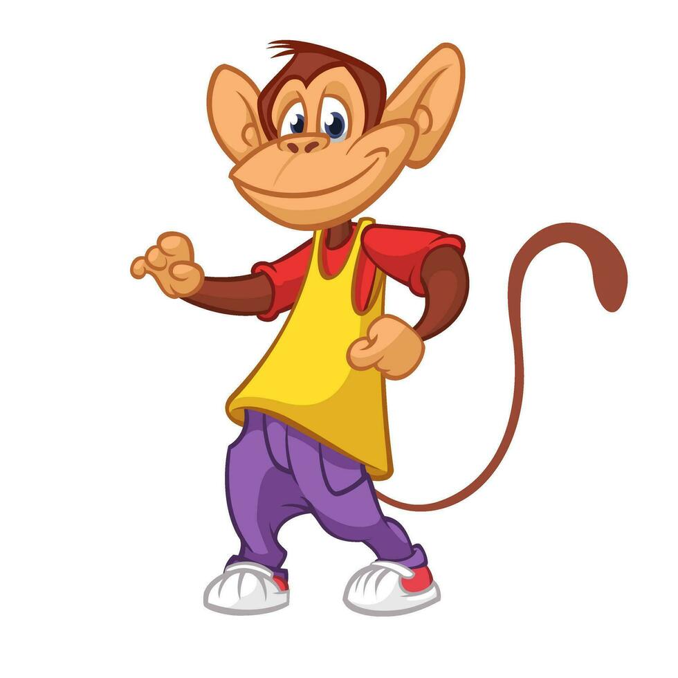 Cartoon monkey dancing. Vector illustration