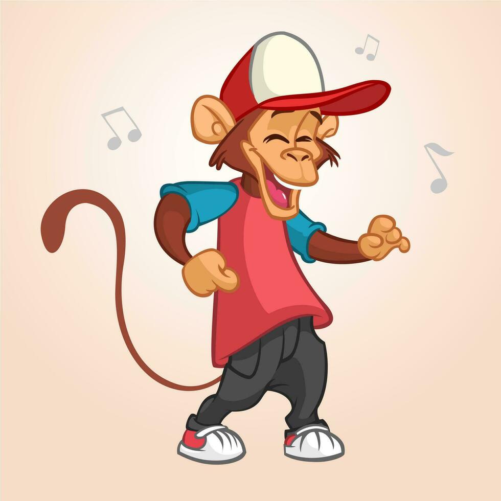 Cool monkey rapper character in modern clothes. vector