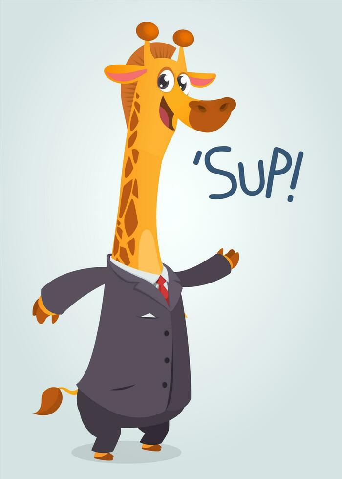 Cartoon brown giraffe dressed up in office suit presenting vector