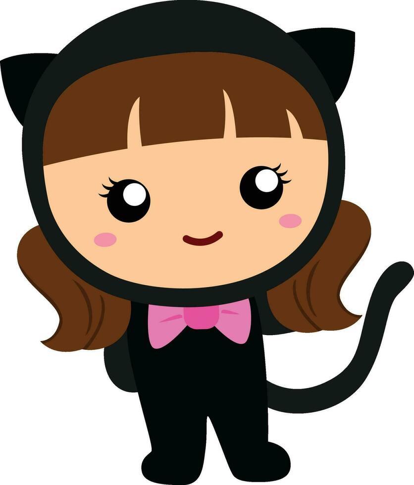 Cute Kids Cat Halloween Costume Cartoon Illustration Vector Clipart Sticker
