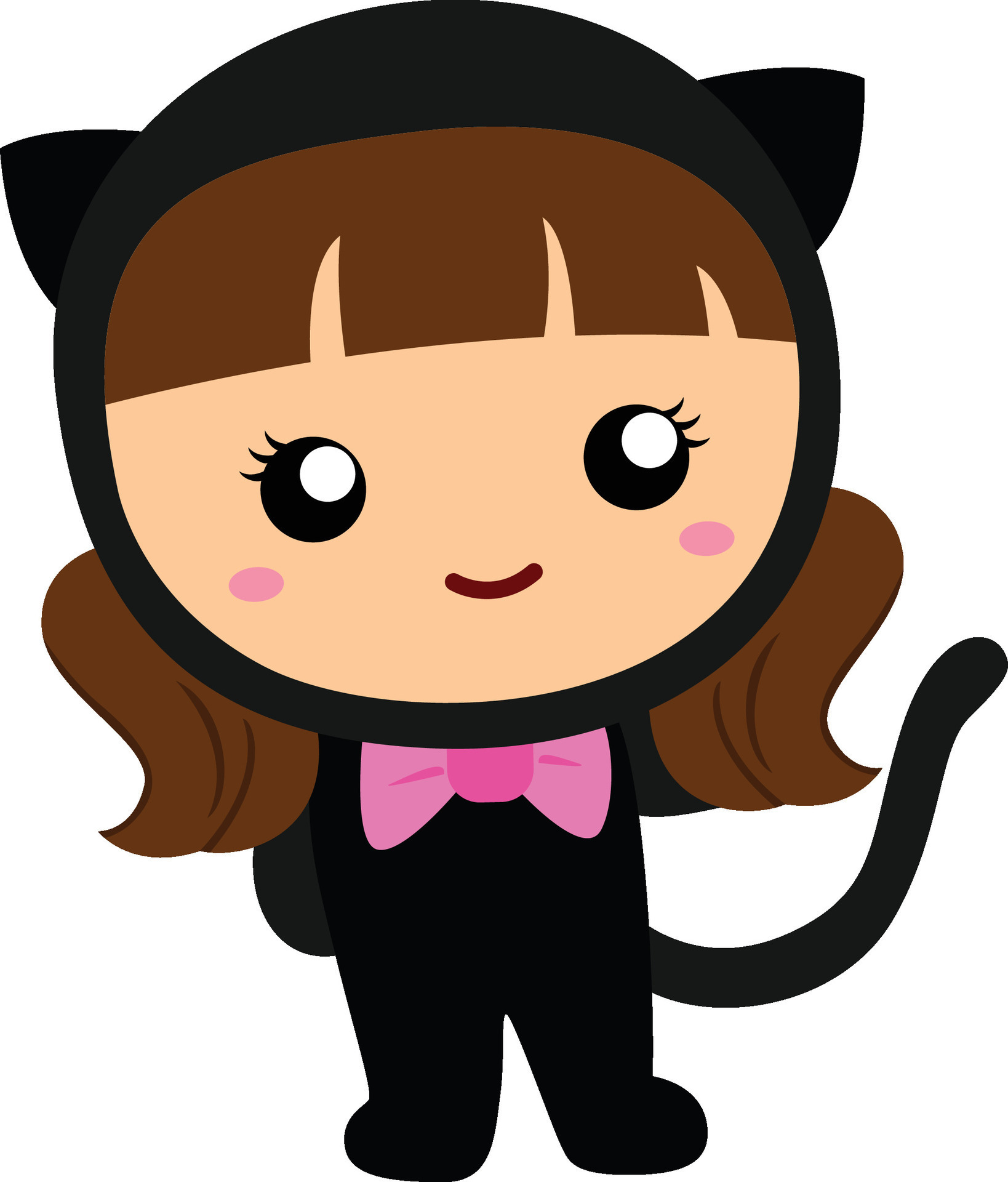 Cute Kids Cat Halloween Costume Cartoon Illustration Vector Clipart
