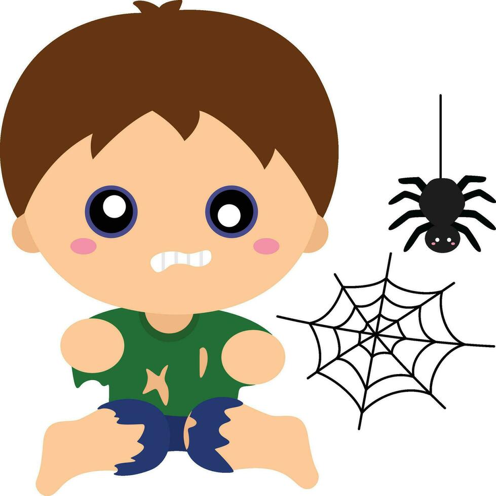 Cute Kids Zombie Halloween Costume Cartoon Illustration Vector Clipart Sticker