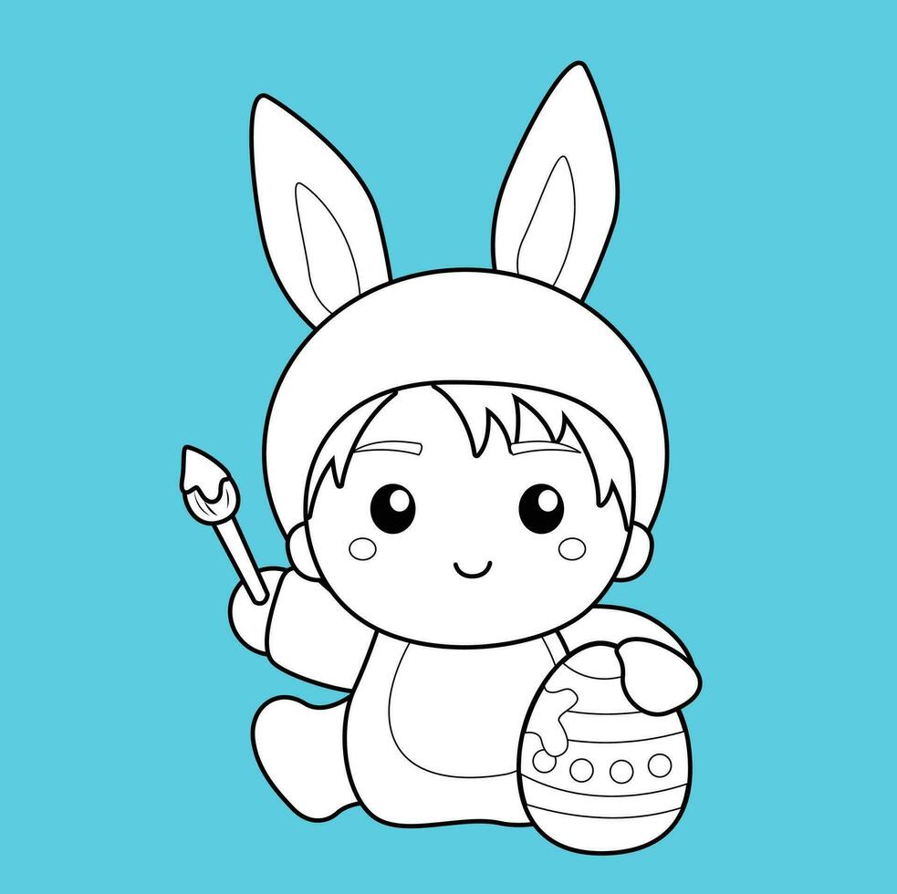 Cute Kids Costume Happy Easter Holiday Decoration Background Digital Stamp Outline vector