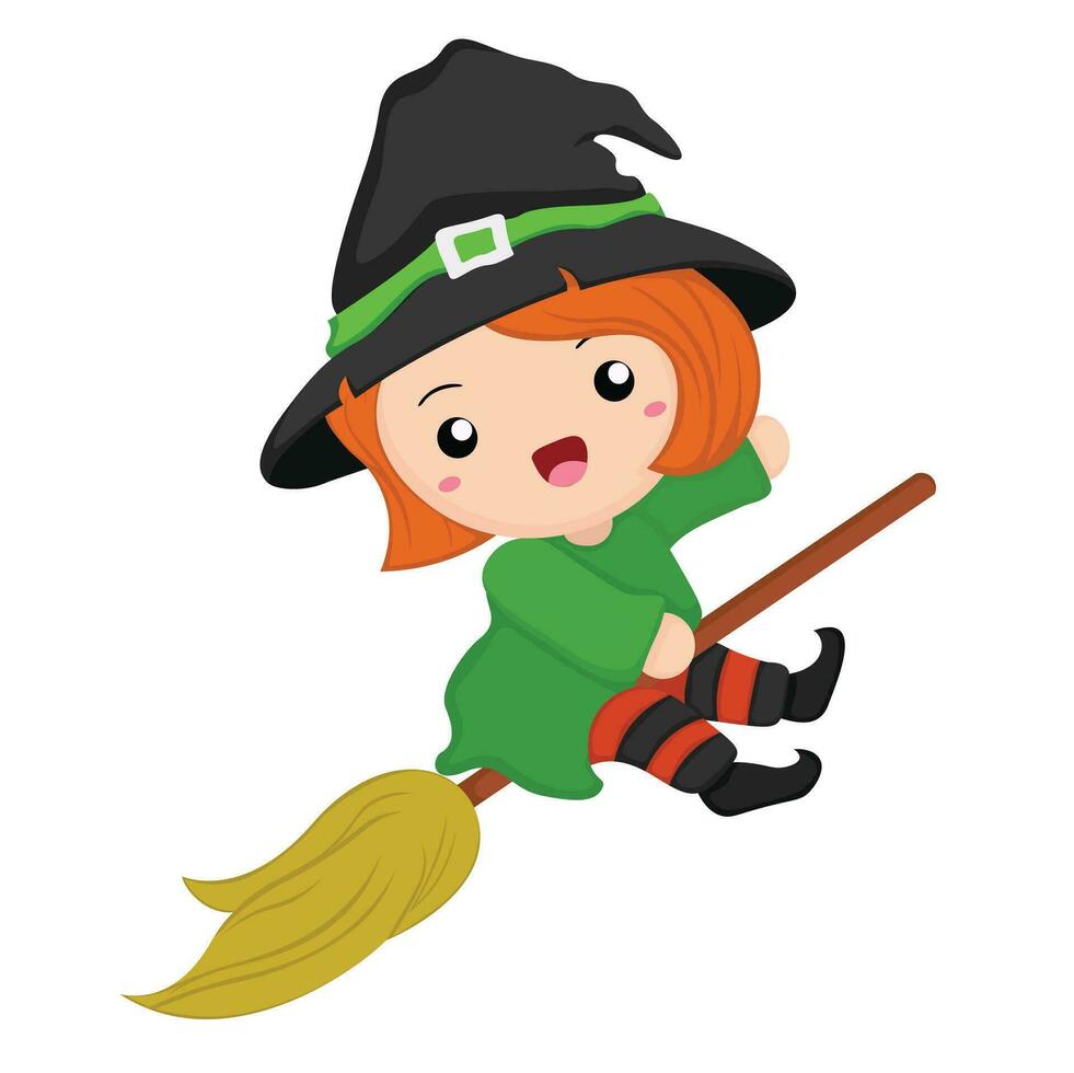 Cute Halloween Witch Costume Kids Cartoon Illustration Vector Clipart Sticker