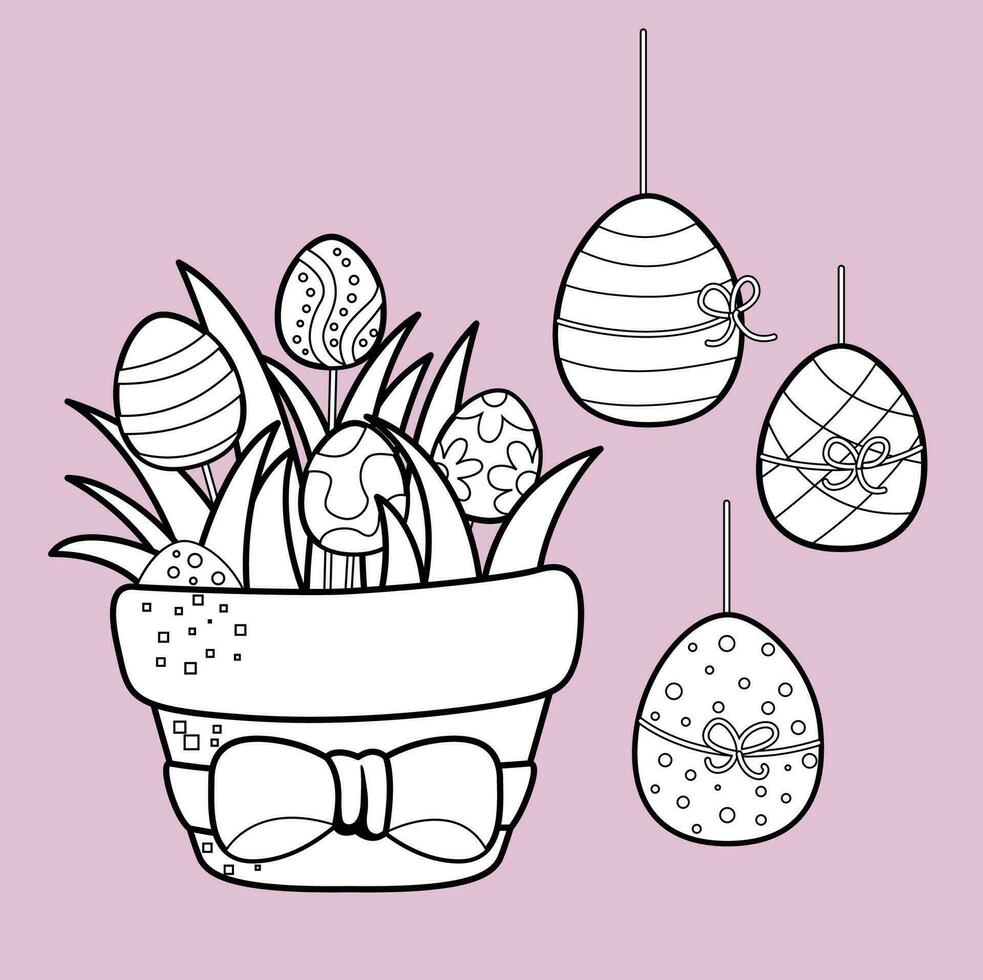 Cute Decoration Egg Happy Easter Holiday Background Digital Stamp Outline vector
