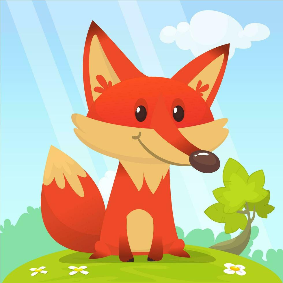 Cartoon funny red fox. Vector illustration