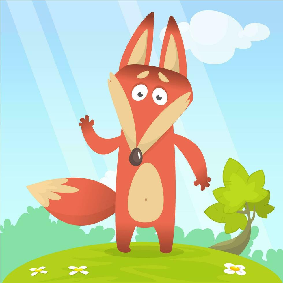 Cartoon funny red fox. Vector illustration