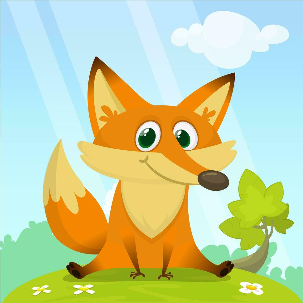 Cartoon funny red fox. Vector illustration