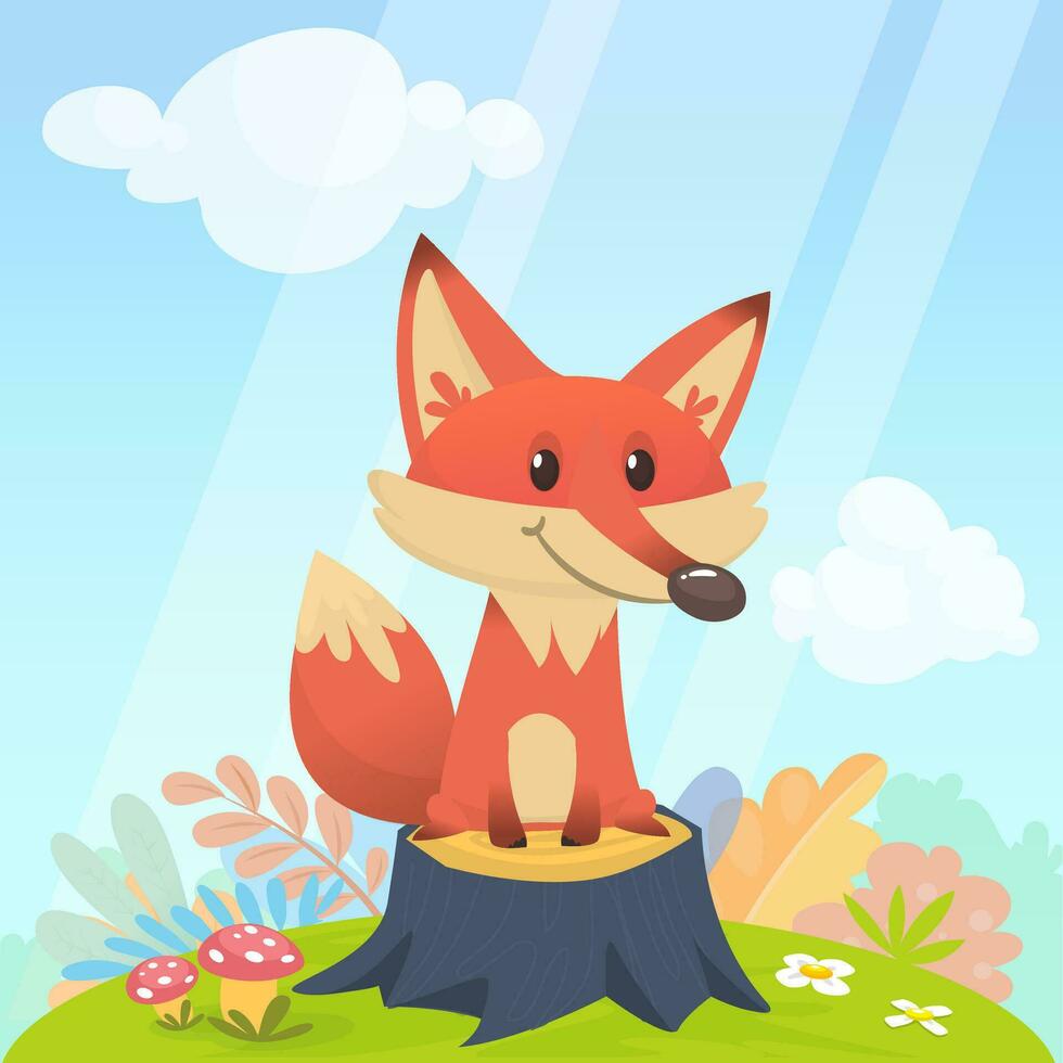 Cartoon funny red fox. Vector illustration