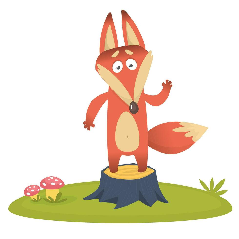 Cartoon funny red fox. Vector illustration