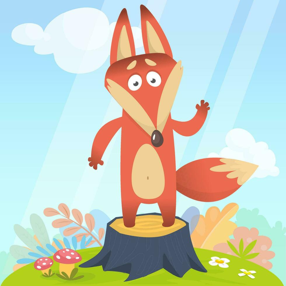 Cartoon funny red fox. Vector illustration