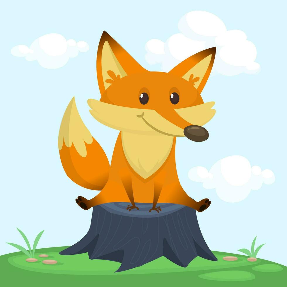 Cartoon funny red fox. Vector illustration