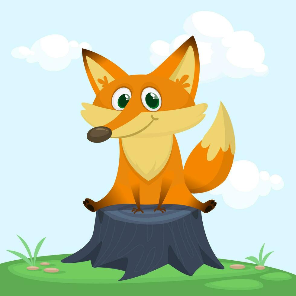 Cartoon funny red fox. Vector illustration