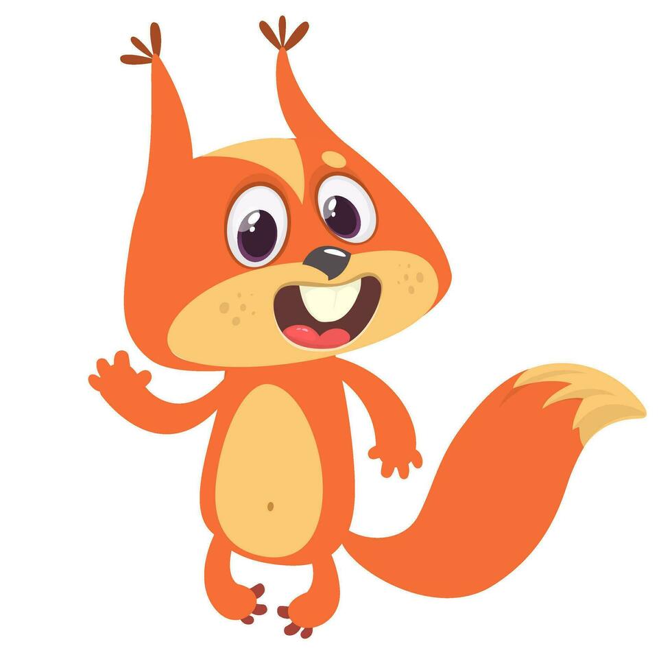 Cute cartoon jumping squirrel in playful mood. Vector illustration isolated