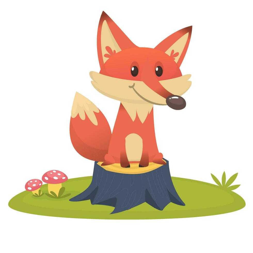 Cartoon funny red fox. Vector illustration