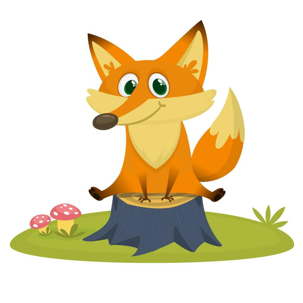 Cartoon funny red fox. Vector illustration