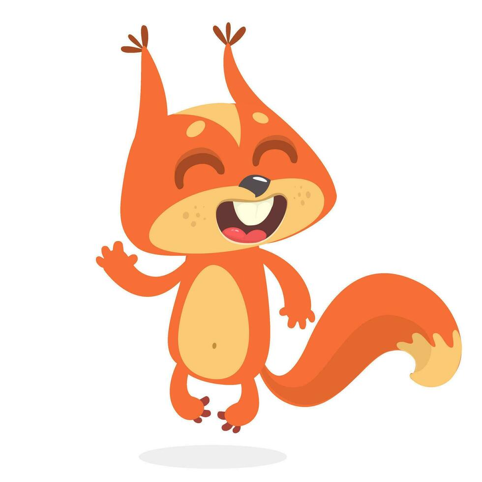 Cute cartoon jumping squirrel in playful mood. Vector illustration isolated