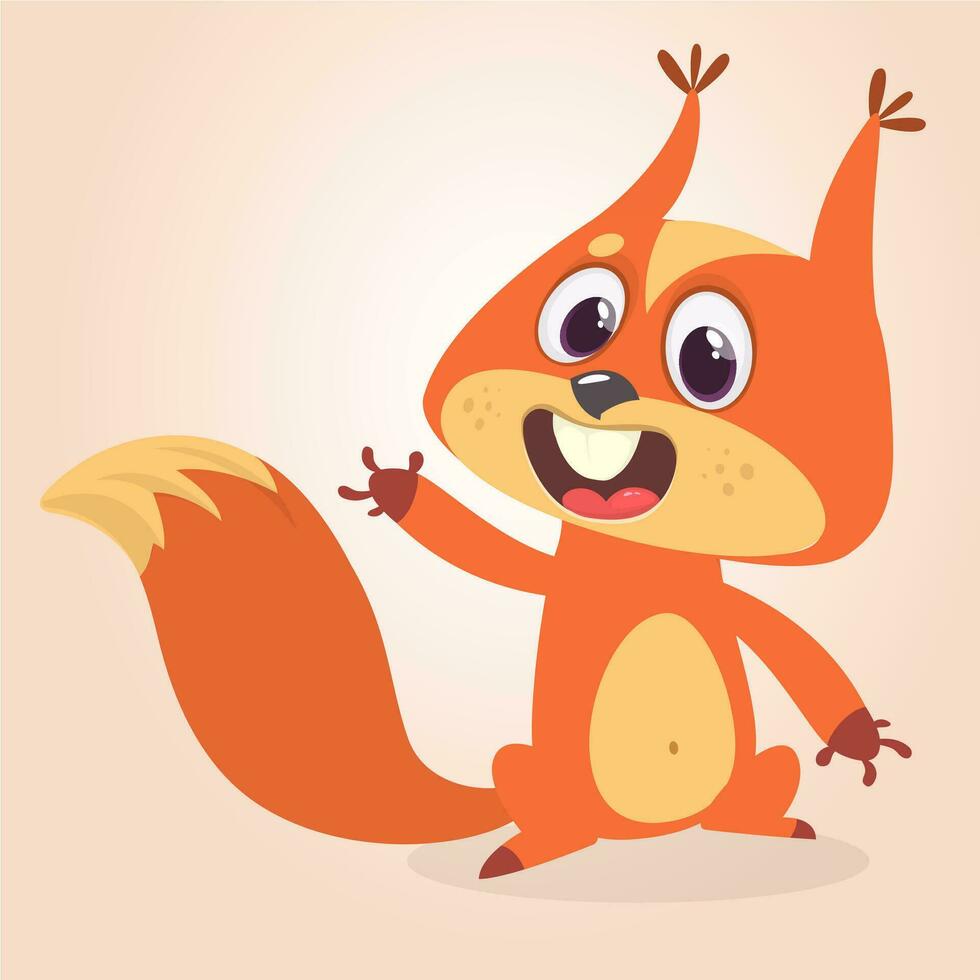 Cute cartoon jumping squirrel in playful mood. Vector illustration isolated
