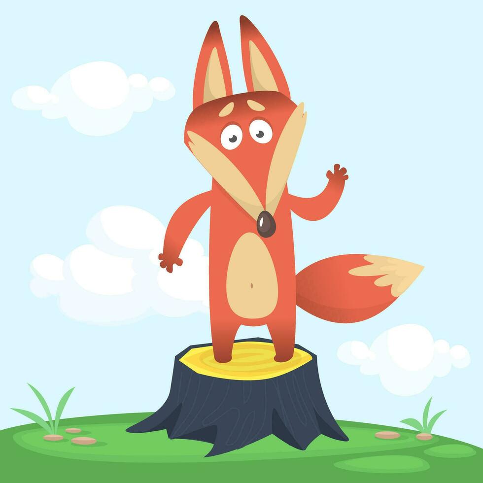 Cartoon funny red fox. Vector illustration