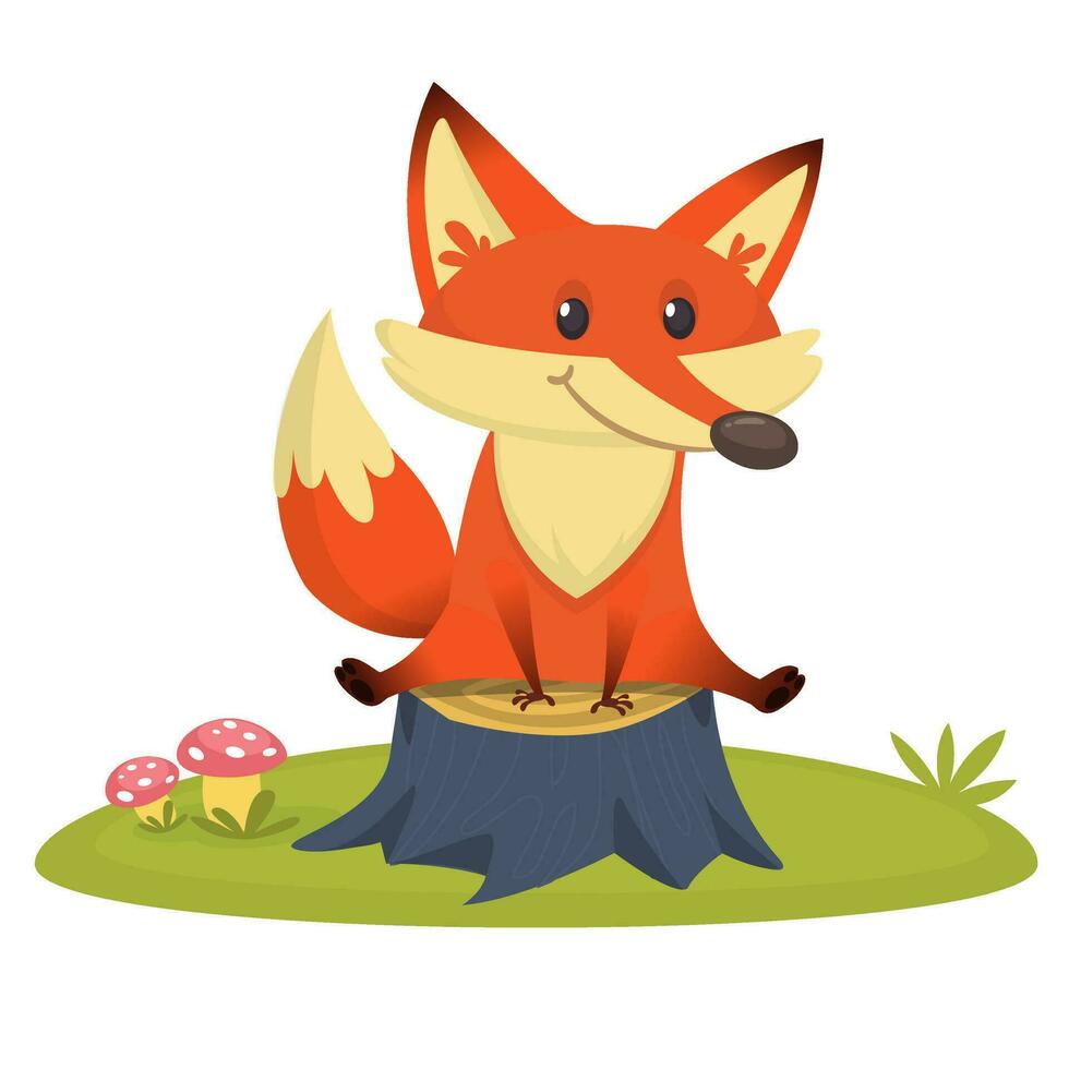 Cartoon funny red fox. Vector illustration