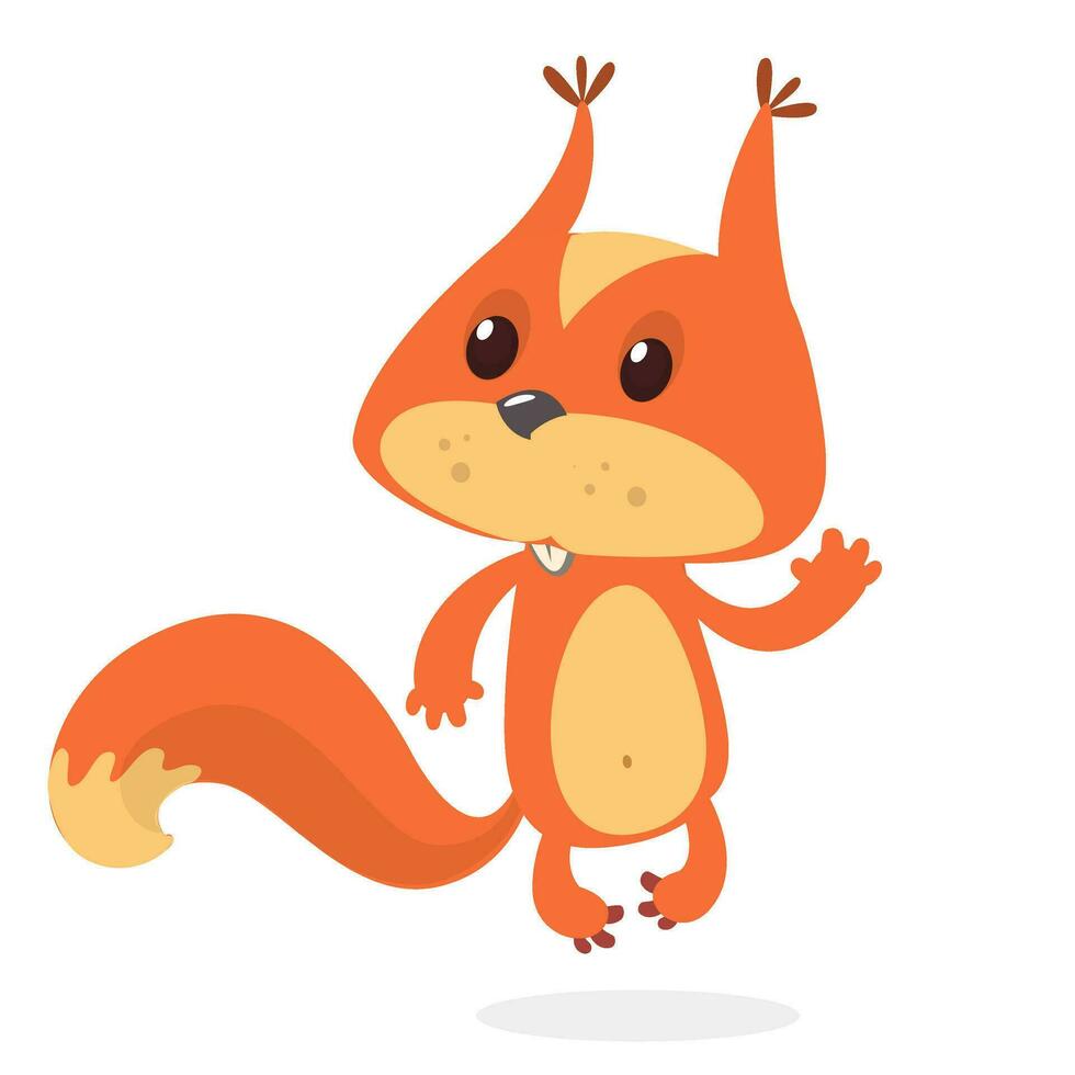 Cute cartoon jumping squirrel in playful mood. Vector illustration isolated