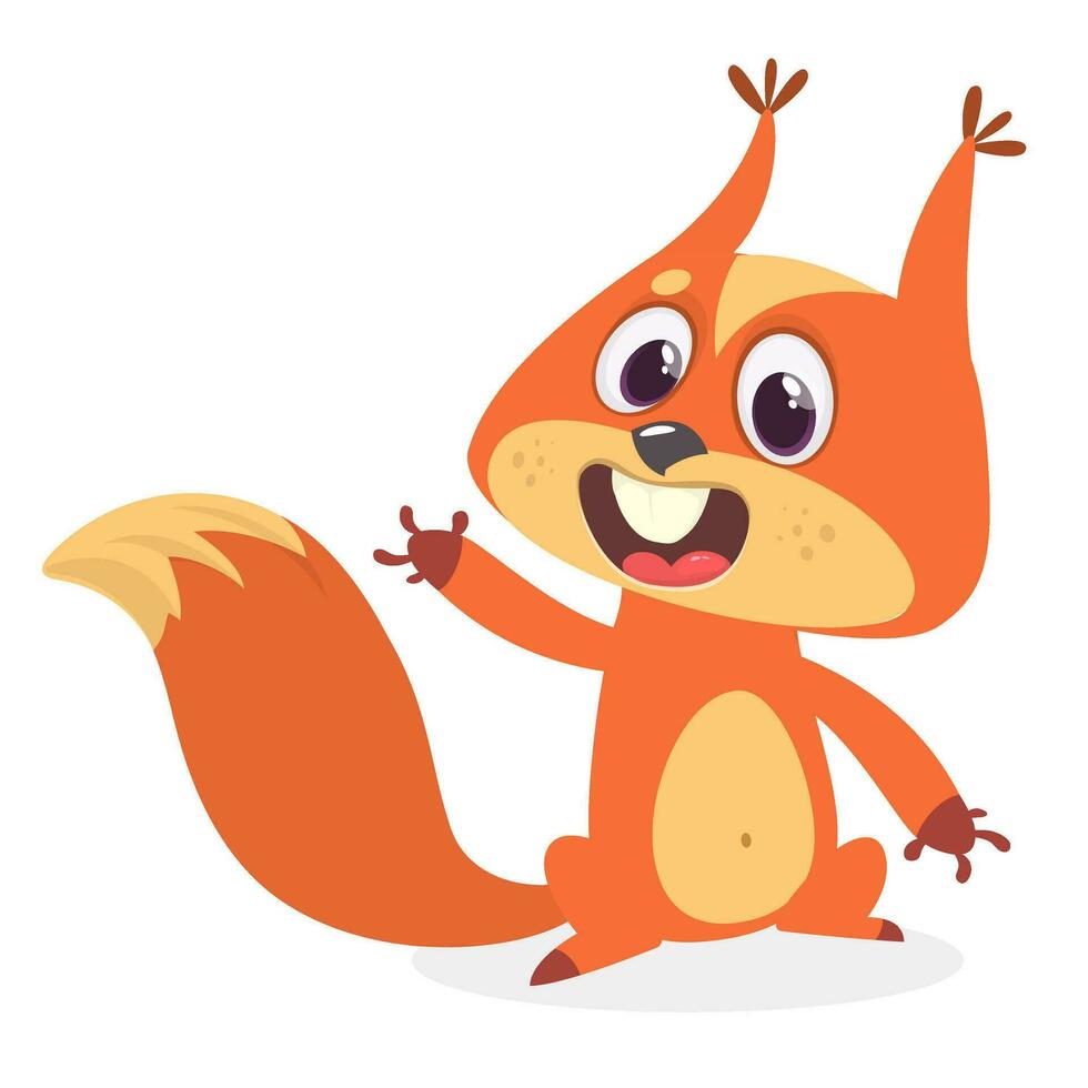Cute cartoon jumping squirrel in playful mood. Vector illustration isolated