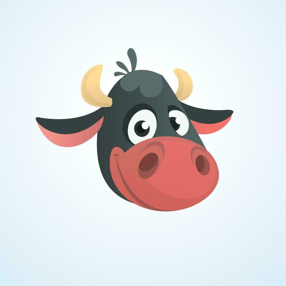 Cartoon cute cow icon. Vector illustration of a cool black cow head. Great for print, sticker, banner or emblem. Isolated on white