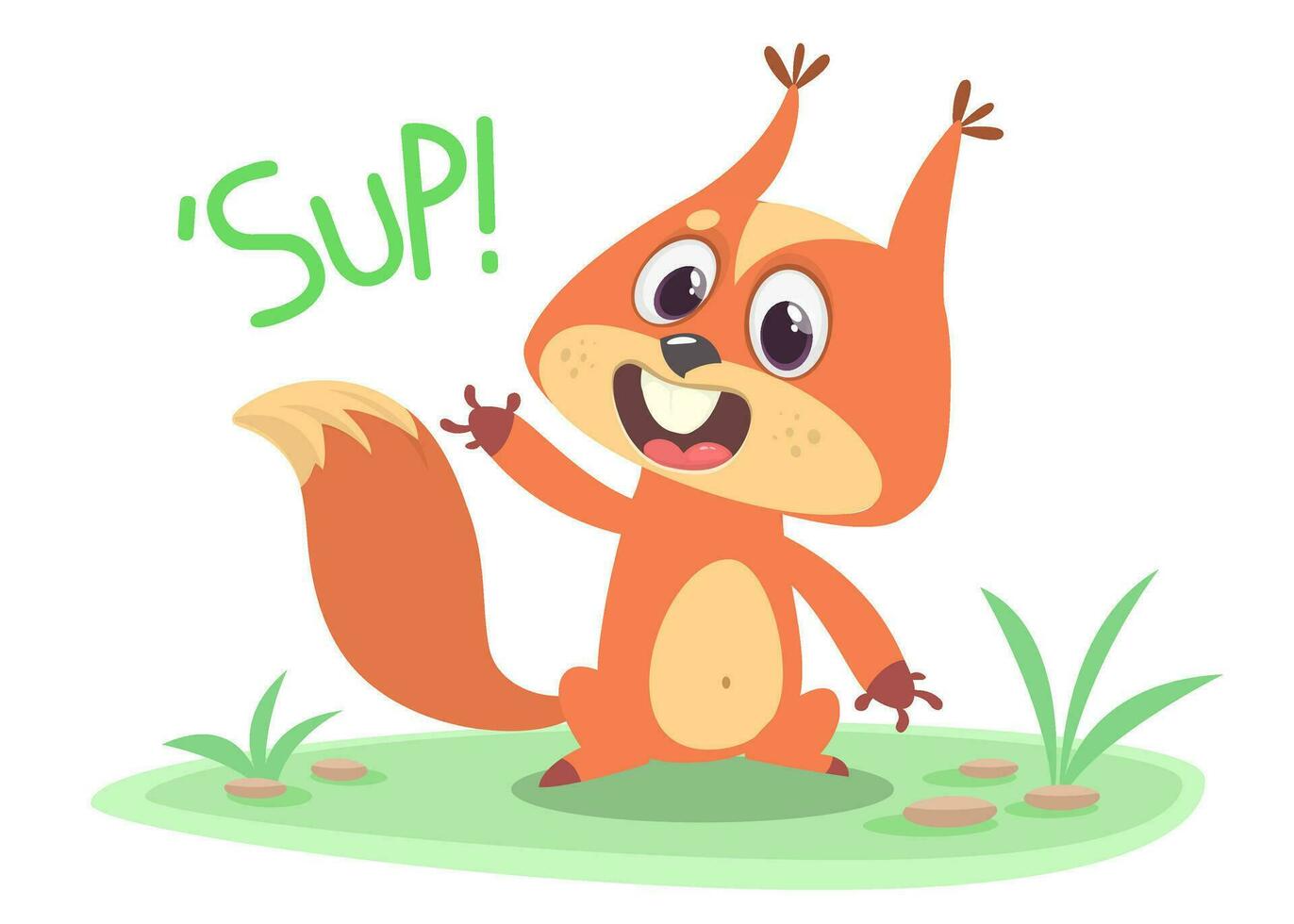 Cute cartoon jumping squirrel in playful mood. Vector illustration isolated