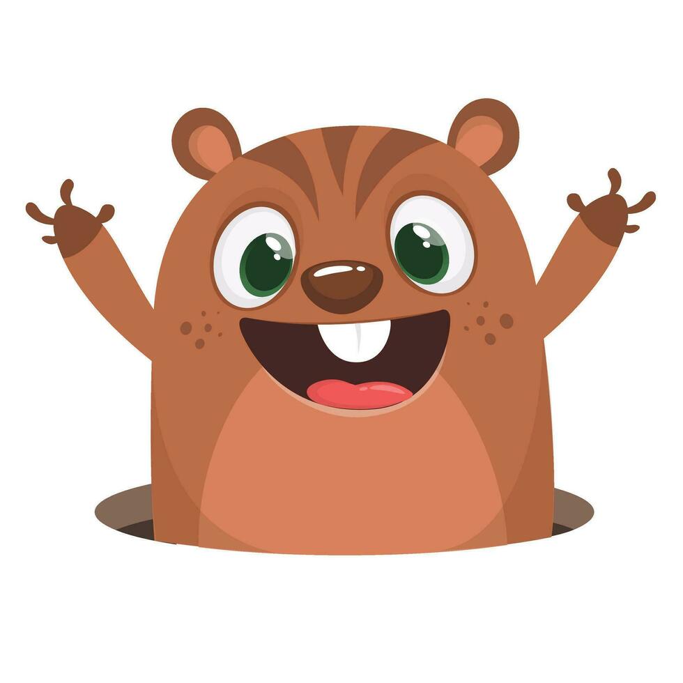 linda dibujos animados marrón marmota mirando desde agujero en suelo vector