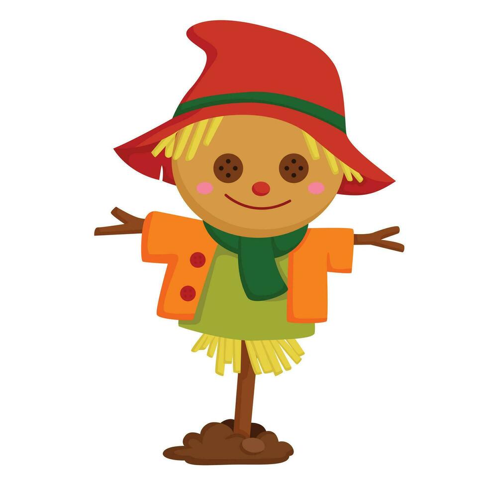 Cute Autumn Scarecrow Season Cartoon Illustration Vector Clipart Sticker