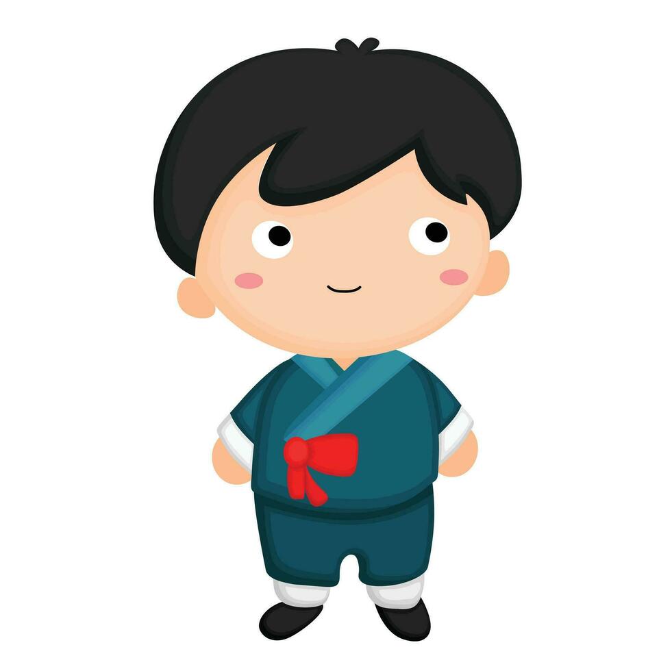 Cute Kids Wearing Korean Traditional Hanbok Cartoon Illustration vector Clipart Sticker