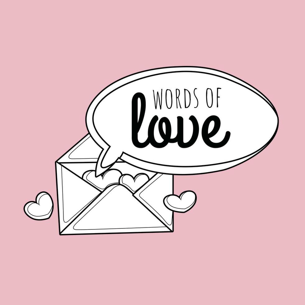 Act of Love Sending Letter Valentine Cartoon Digital Stamp Outline vector