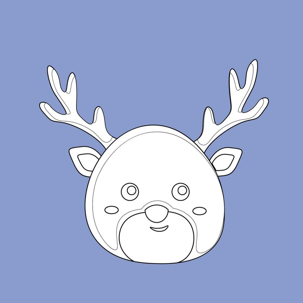 Cute Christmas Faces Deer Animal Character Cartoon Digital Stamp Outline vector