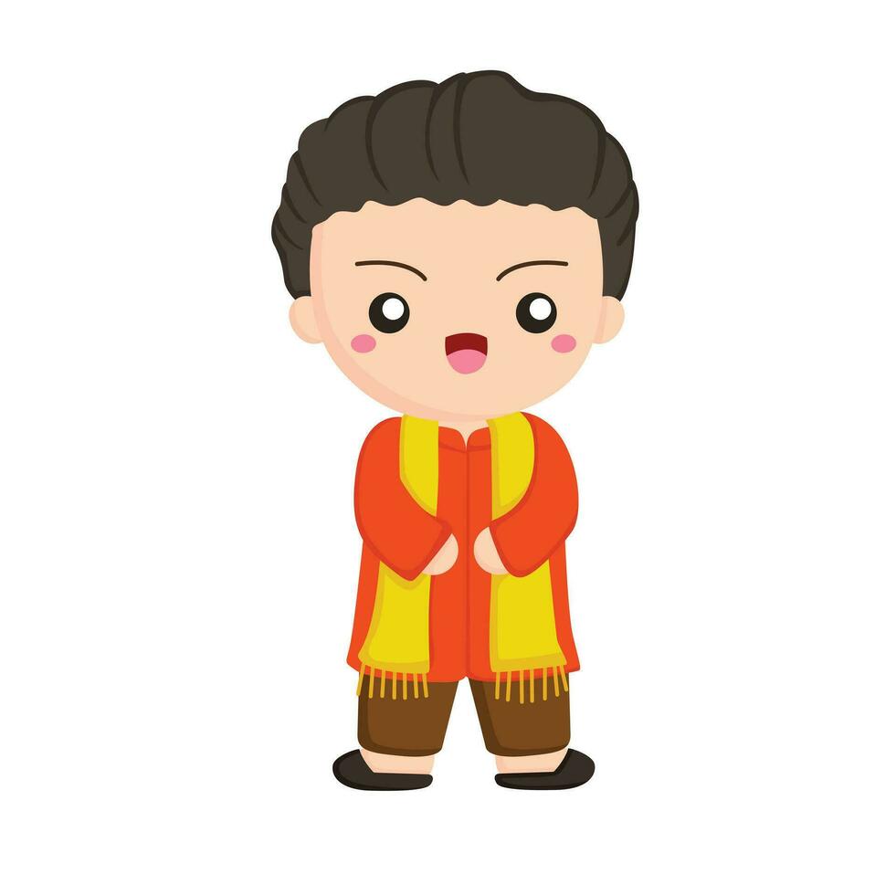Cute Diwali Deepavali Kids Traditional Fashion Party Celebrate Cartoon Illustration Vector Clipart Sticker