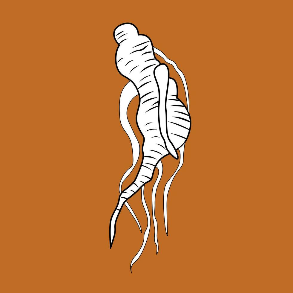 tradicional ginseng especias dibujos animados digital sello contorno vector