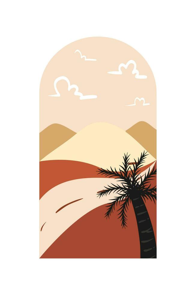 vector ilustración de puesta de sol Desierto paisaje. salvaje occidental Texas Desierto puesta de sol con montañas y cactus en plano dibujos animados estilo.