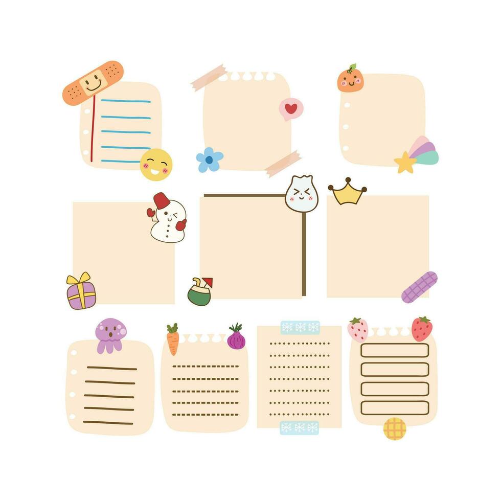 Cartoon task planners, cute paper sticky notes, banners, to do list or memo message notepads paper sheets. Blank schedule. Bookmarks. Colorful notepaper for kids, school or office. vector