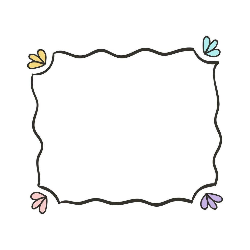 Hand drawn set of simple frame and border with different shapes heart, square, oval. Cute isolated vector illustration for your banner design. Doodle sketch style. Hand drawn line frame.